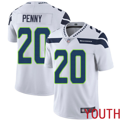 Seattle Seahawks Limited White Youth Rashaad Penny Road Jersey NFL Football #20 Vapor Untouchable->youth nfl jersey->Youth Jersey
